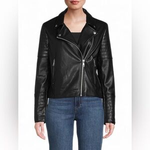 NWOT Women's Bagatelle Zip Up Faux Leather Moto Jacket Size Medium Black Quilted